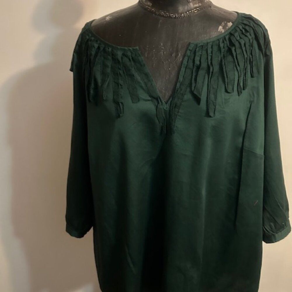 Talbots Woman Hunter Green Notch Neck 3/4 sleeves top, size 3X
